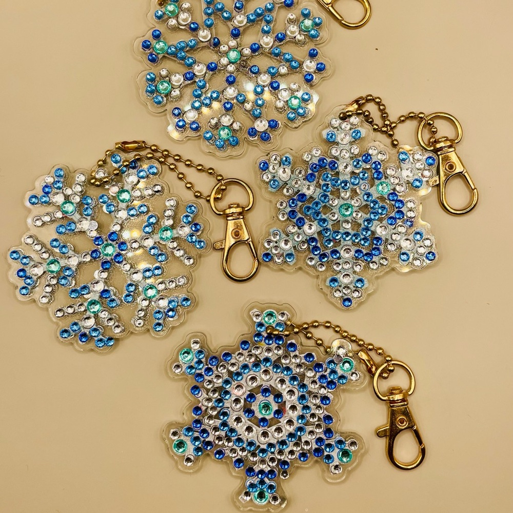 Hand Crafted Blue, Teal & Silver Snowflake Keychain Ornaments
